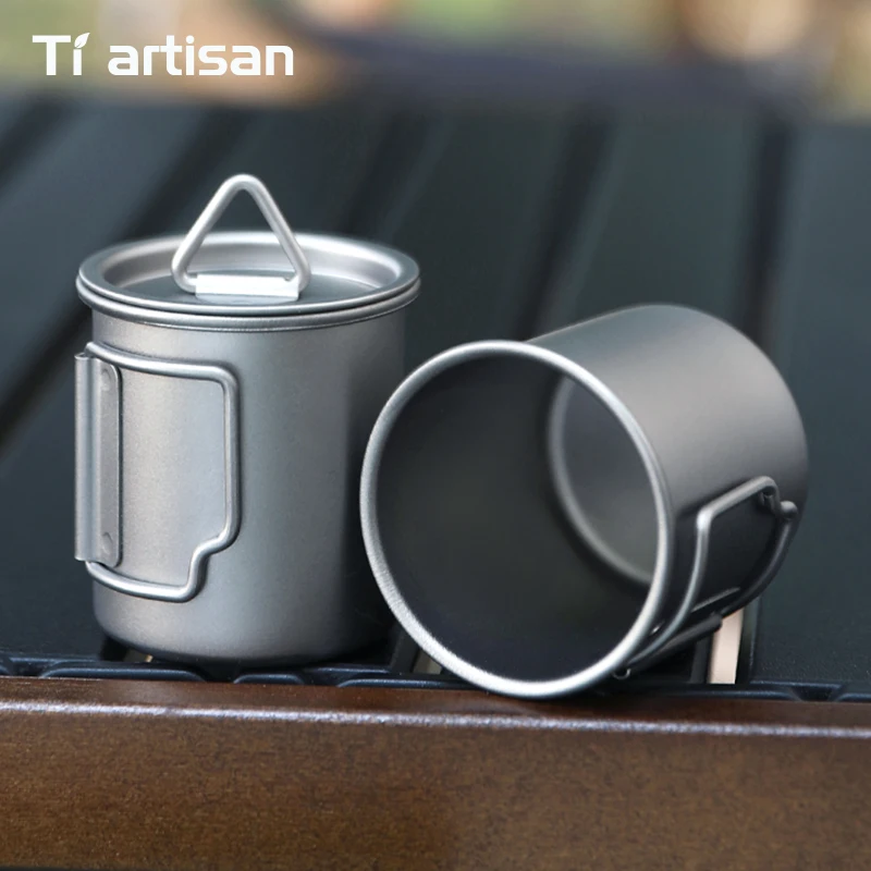 Tiartisan 50ml Pure Titanium Mini Tea Mug Outdoor Camping Pocket Espresso Cup Foldable Handle Sake Cup