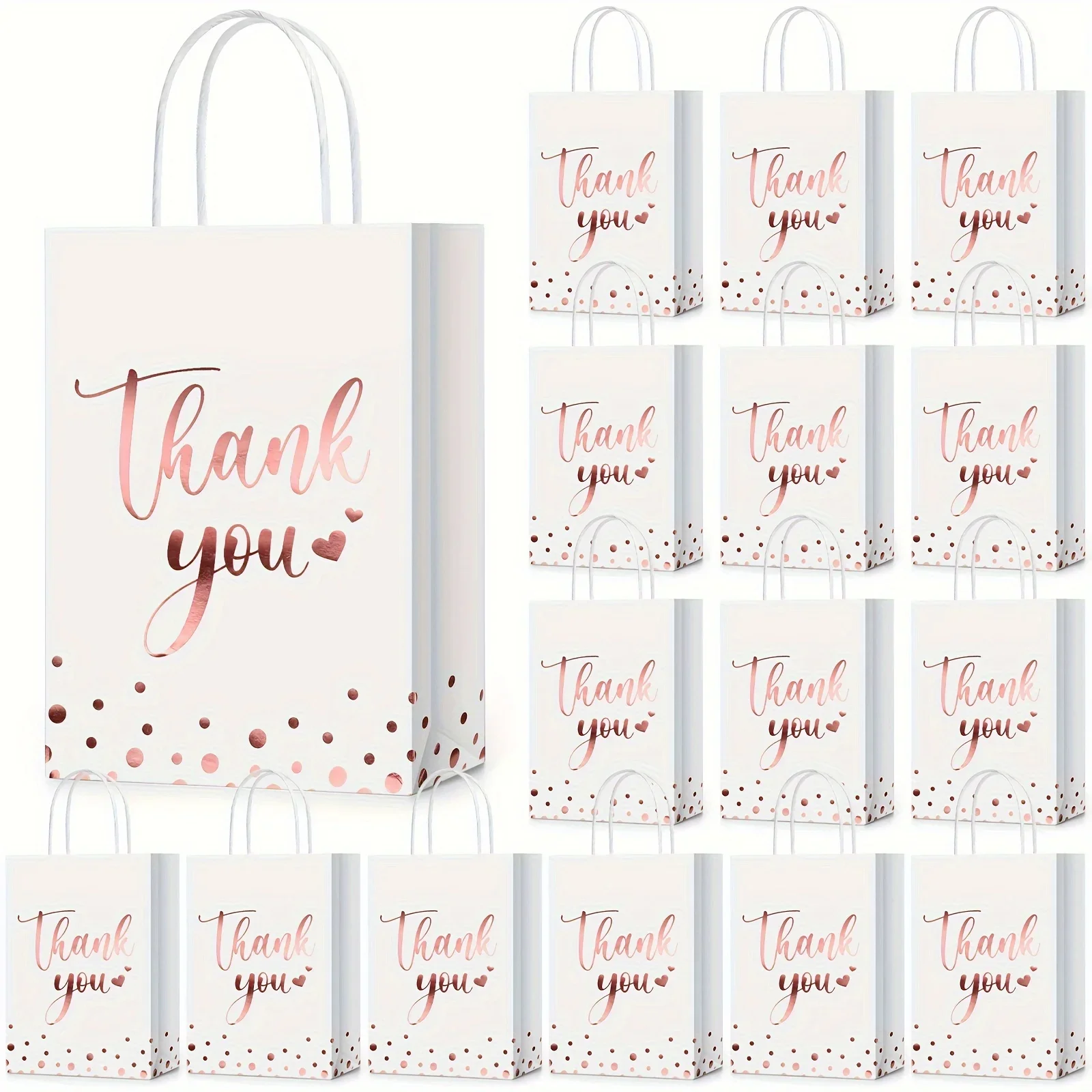 

60-Pack Thank You Gift Bags with Handles - Elegant Rose Gold Foil Paper Bags for Wedding Favors, Shopping, Business, Party, and