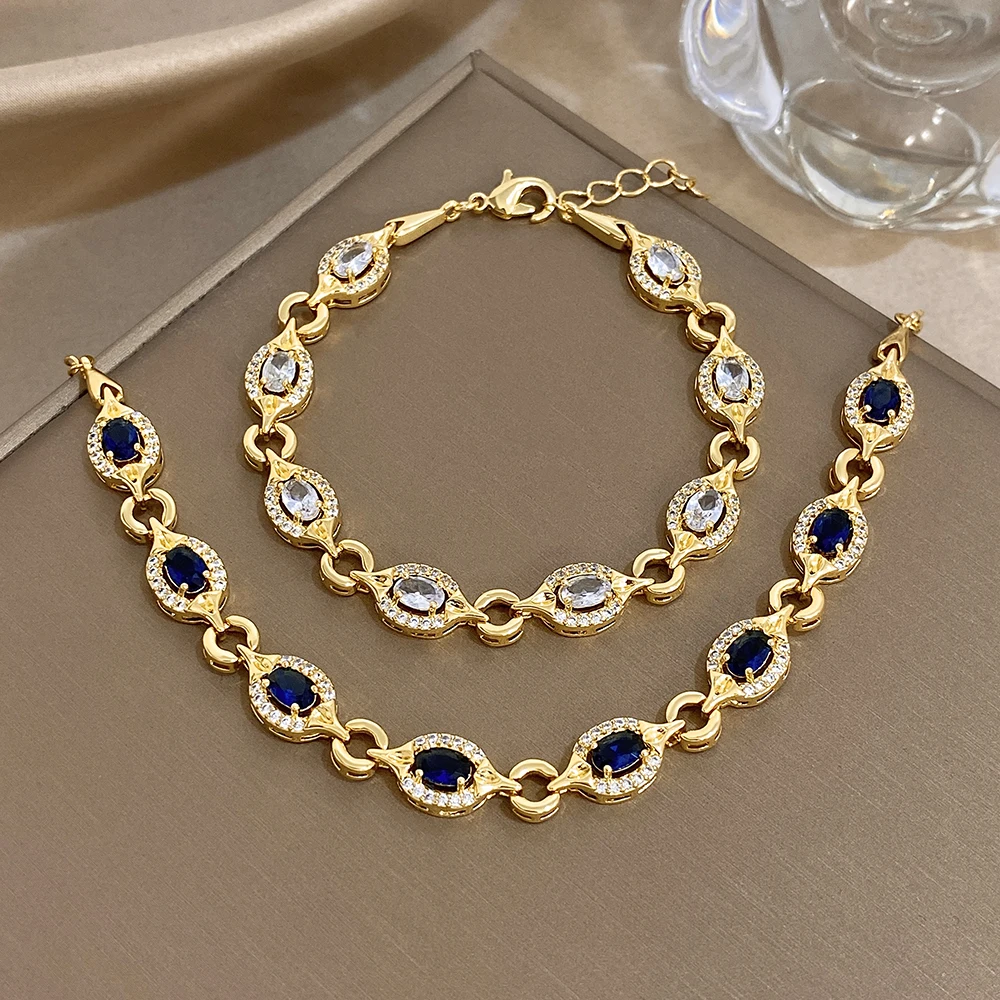 Greatera Light-pulsera de lujo con incrustaciones de circonio blanco y azul para mujer, cadena brillante con temperamento, brazalete de Color dorado, joyería nueva