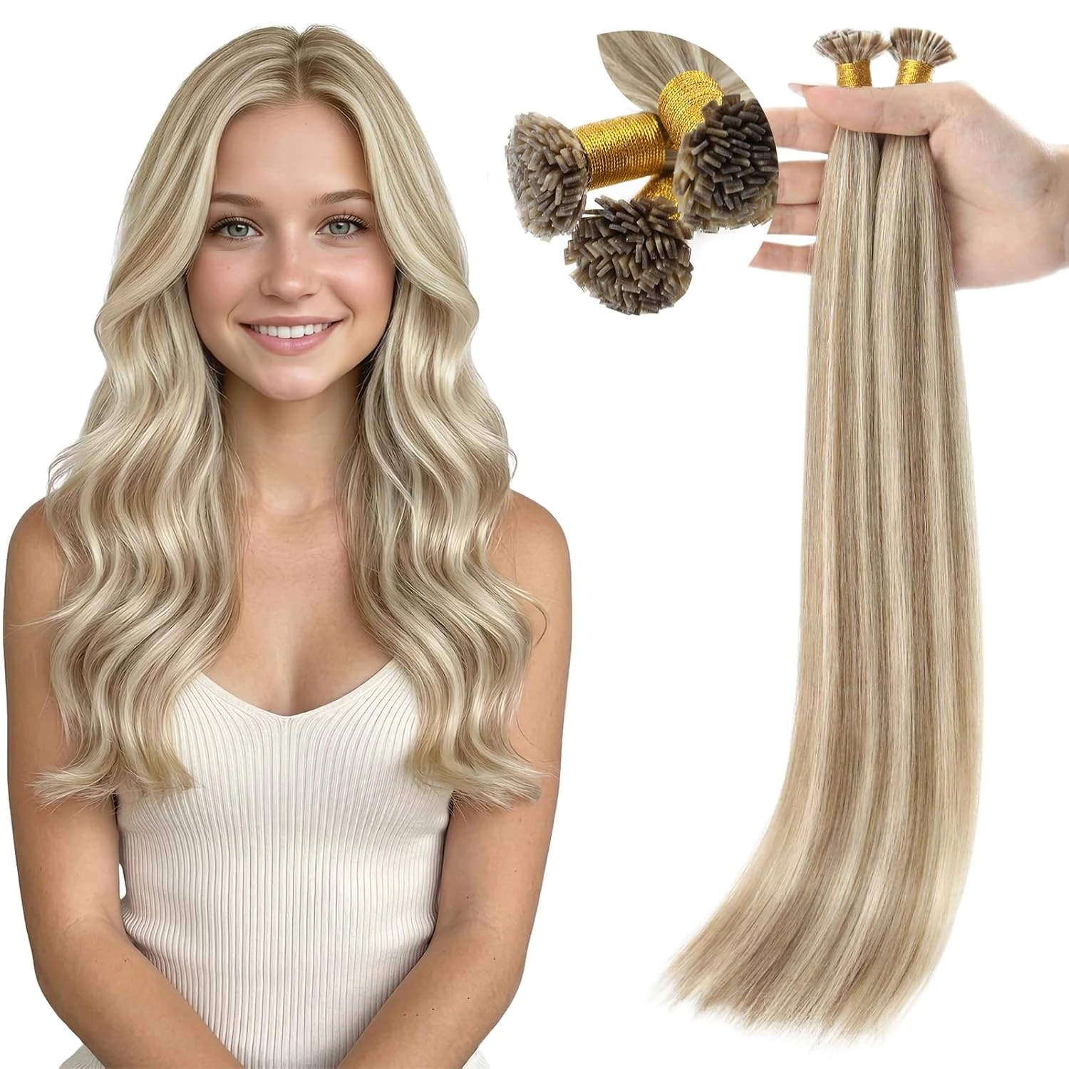 VeSunny Mini U Tip Pre Bonded Real Human Hair Extensions Keratin Fusion Balayage Highlight Silky Straight Hot Fusion for Women