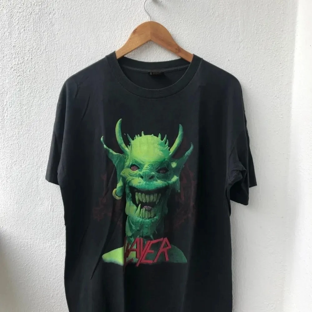 

Vintage Slayer Thrash Metal Root Of All Evil Kerry King Band T Shirt Black Xl Free Postage heavyweight Round Neck Short Sleeve