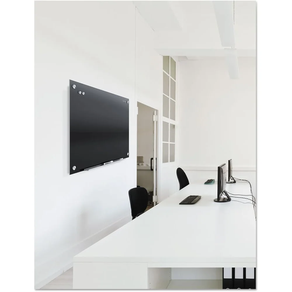Magnetic Dry Erase Glass Whiteboard Office Meeting Board Frameless Design High Power Magnets Accessory Tray Included