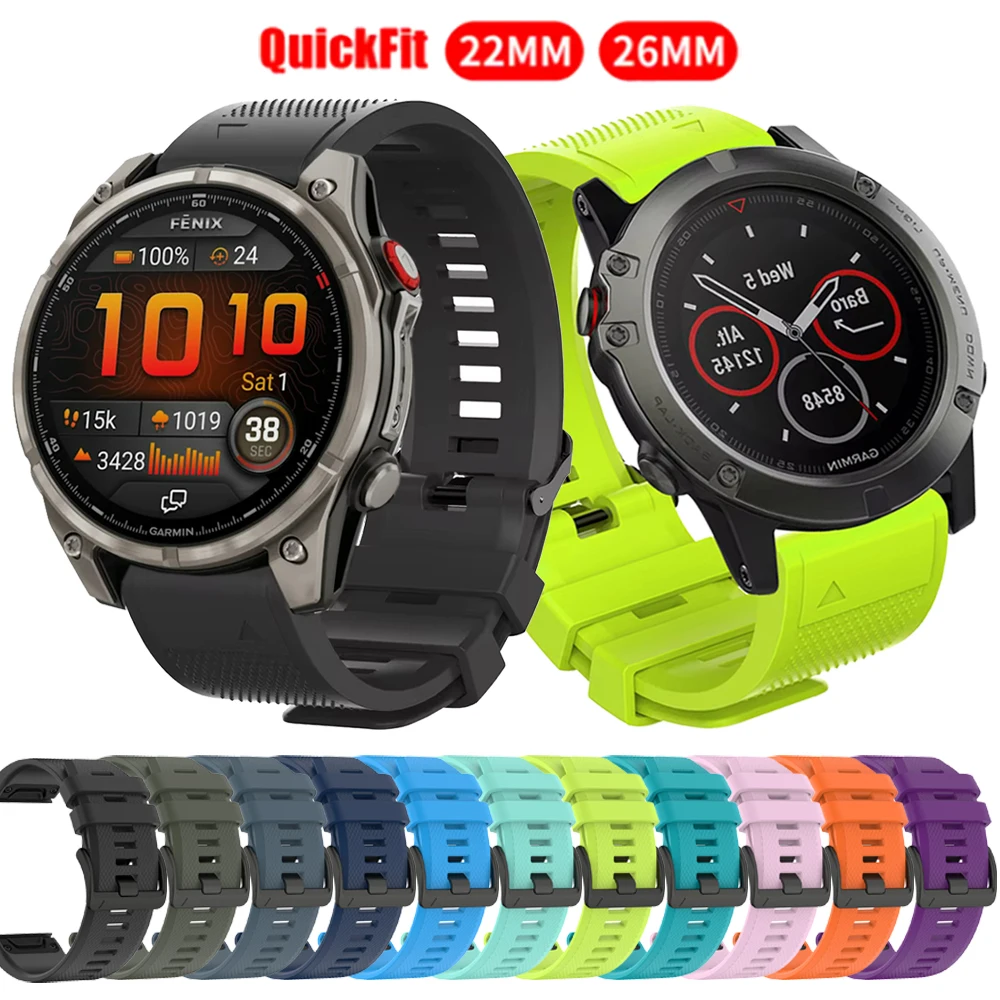 QuickFit 22 mm 26 mm Silikonarmband für Garmin Fenix 8pro 7 7X E 6X 6 Pro 5 5X Plus Epix/Enduro/Descent Mk2i/Instinct 3 Uhrenarmbänder