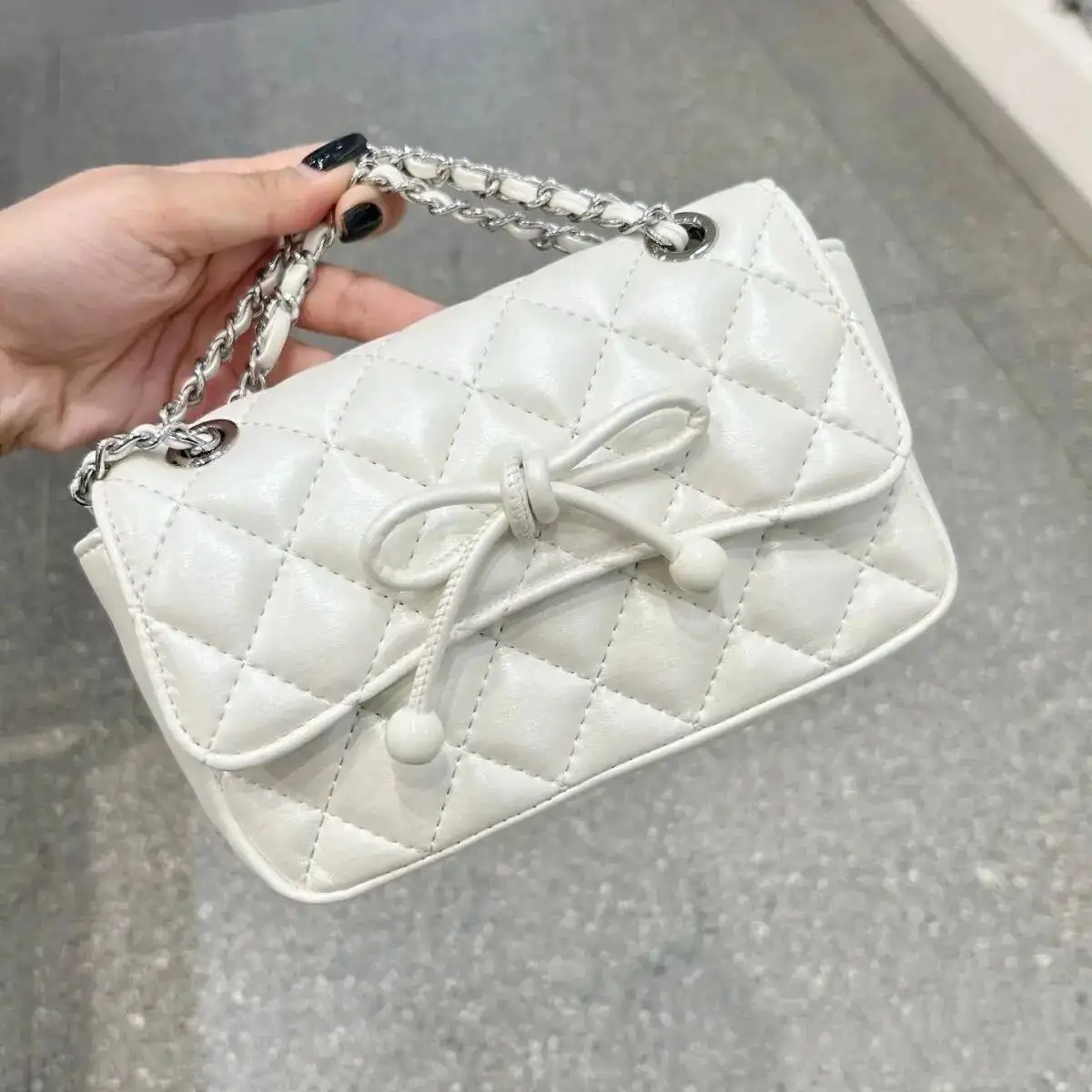 Bloom Sweet Cute White Shoulder Bags Purse Women Fairycore Aesthetic Chain Bow Y2k Handbag Female Hot Girls Pink Underarm Bag