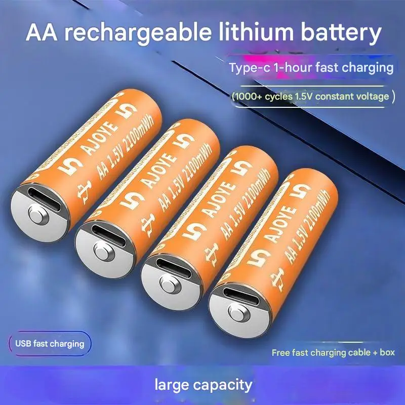 Fast Charging 1.5V 2100mWh AA Rechargeable Battery USB Type-C Rechargeable Li-ion Battery for Remote Control Electric Toys Mouse