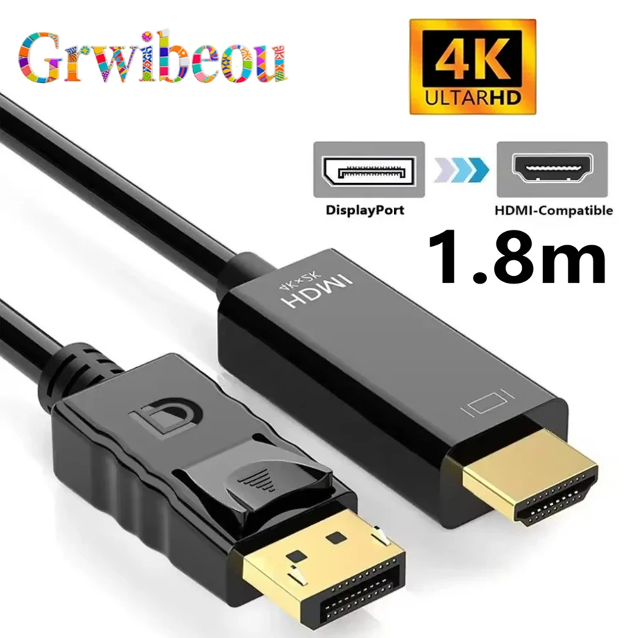 NEW 4K*2K DisplayPort To HDMI-Compatible Adapter DP To HDMI Converter 1.8m Cable for Desktop Laptop PC TV Monitor Projector