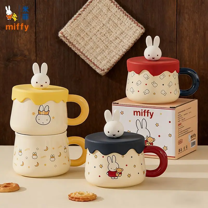 Lovely Cartoon Miffy Rabbit Ceramic Coffee Mug with Lid Stylish High‑Aesthetic Couple Cup for Milk Drinking Home Use Kawaii Cute