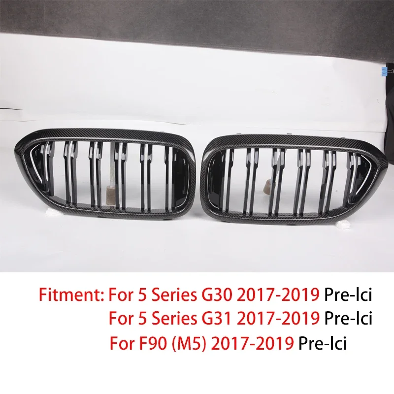1 Pair Dual Slat Gloss Black ABS Kidney Racing Grille For BMW 5 Series G30 G31 F90(M5) 2017-2019 Pre-LCI Car Front Bumper Grille