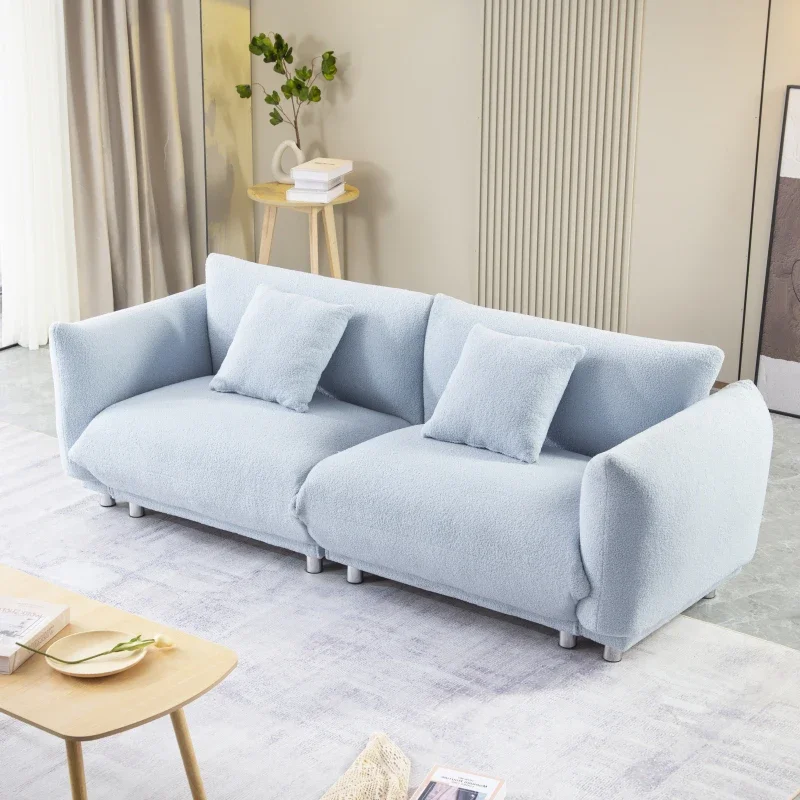 A cute, fat, bread shaped sofa with two pillows and metal feet with anti slip pads, living room lounge sofa,cushioned sofa chair