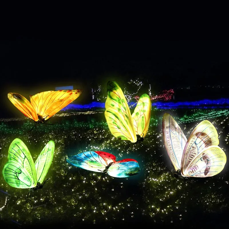 Simulated luminous butterfly ornaments, outdoor garden landscape sculptures, animal parks, forest activities, night scene