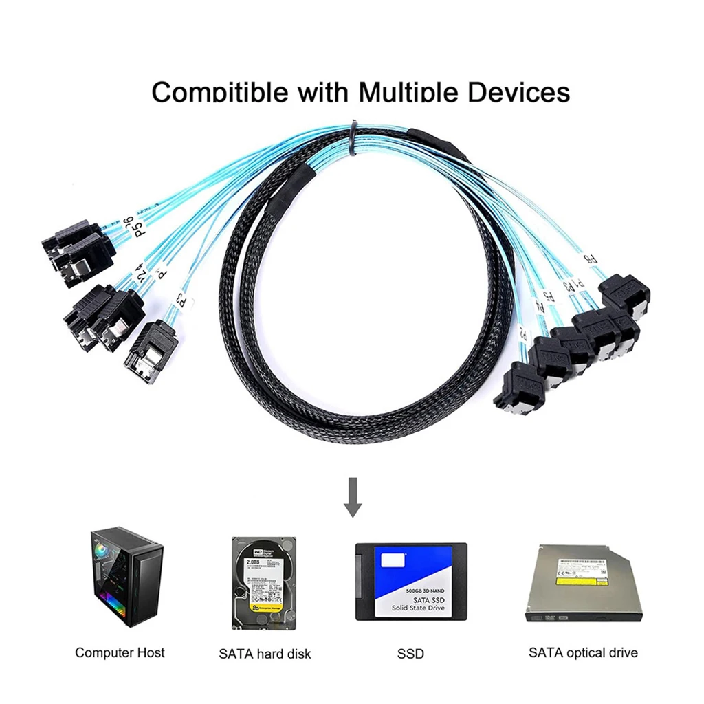 4/6/8 SATA zu 4/6/8 SATA 4.0 7p Buchse 90/180 Grad mit geflochtenem Netz für Server-Computer-Host SSD SATA Festplattenadapterkabel