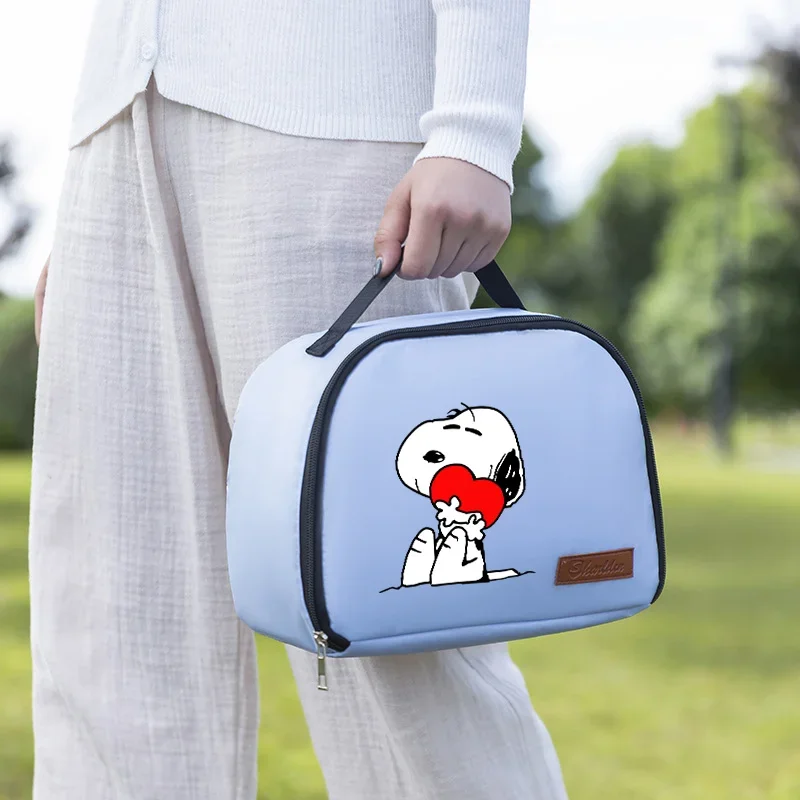 Snoopys Lunch Bag Insulated Bento Pack Student Meal Storage Handbag Food Zipper Thermal Box Single-layer Waterproof Handle Bags