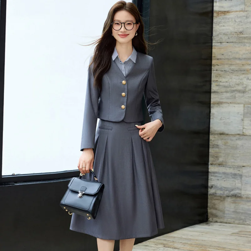 Gray Suit Set for Women, High-End Feel, Spring and Autumn, College Student, Teacher Certification Interview, Commuting Formal We
