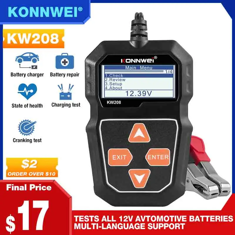 KONNWEI KW208 12V Battery Tools Tester BM550 Cranking Charging Circut Tester Battery Analyzer Car Battery