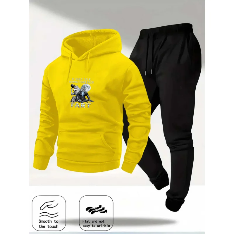 طقم هوديي أصفر مطبوع Prima Il Caffe Poi Facio Cose تصميم نص لباس غير رسمي لمحبي القهوة سويت شيرت وسراويل مريحة #6