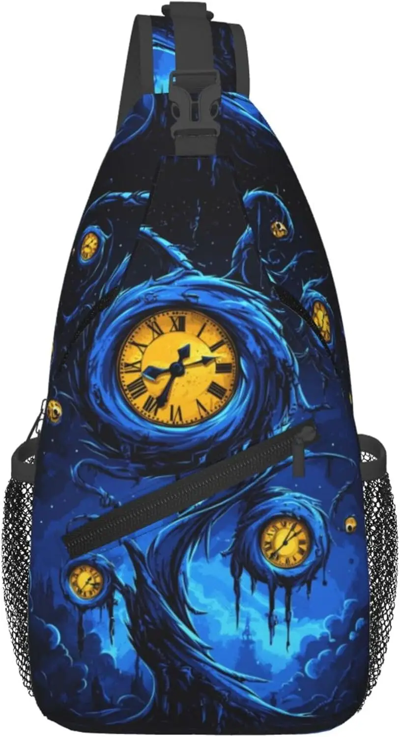 Time Tree Surreal Clock Sling Backpack Crossbody Bag, Chest Bag Daypack for Outdoors Hiking Traveling