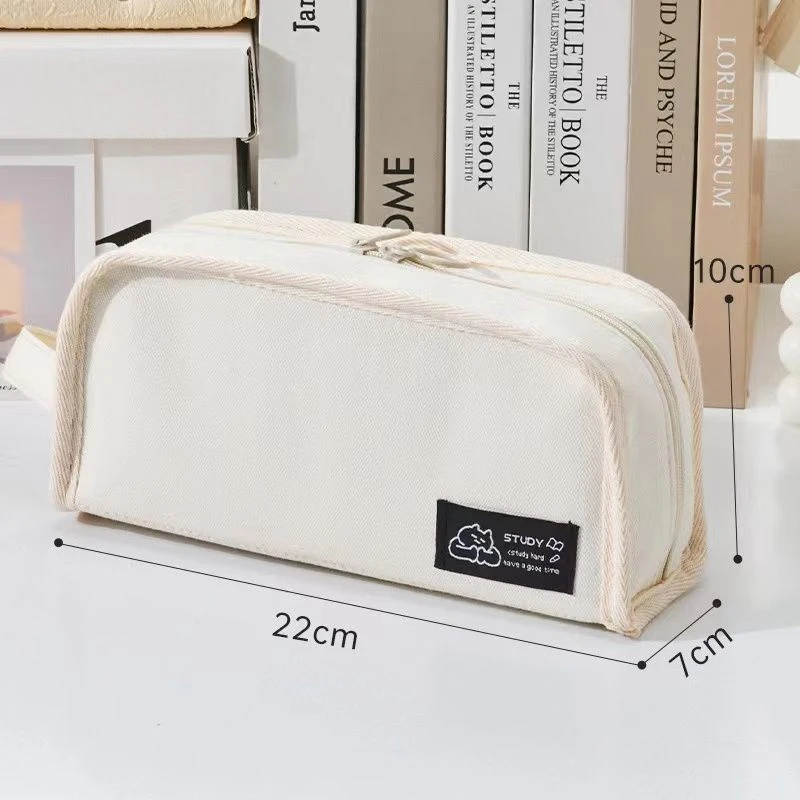 Imagem -06 - Multifuncional Monocromático Canvas Pencil Case Alta Capacidade Papelaria Storage Bolsa Material Escolar Simplicidade