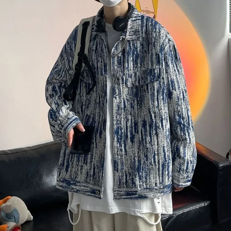 

Button Men's Denim Jacket Loose Male Jean Coats Fast Delvery Korean Popular Clothes Branded Washed Rock Japanese Retro Menswear