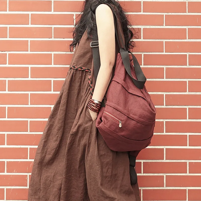 Johnature 2024 New Cotton Linen Women Backpack Leisure Solid Color Travel Bags Large Capacity High Quality Lady Vintage Bagpack