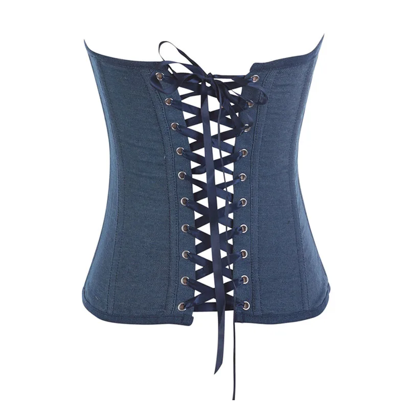 caudatus new fashion sexy denim corset vintage style victorian strapless bustier corset overbust lingerie top clothing korsett