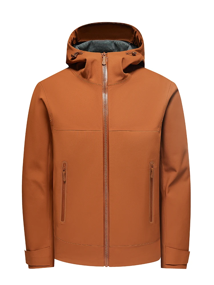 

Thiened Fce Men's Workwear Jaet Pure Color Casual Hooded Windbreaker Autumn Winter Clothes Outdoor Sle Zipper Closure