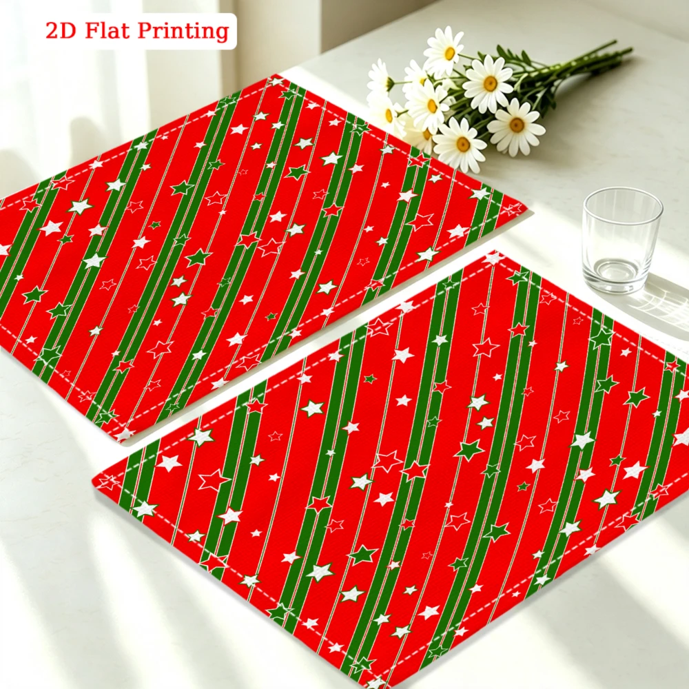 1Pc Christmas Style Placemat Red Green Stripe Star Print Table Mat For Dining Kitchen Party Decoration Use 30X40Cm Cover