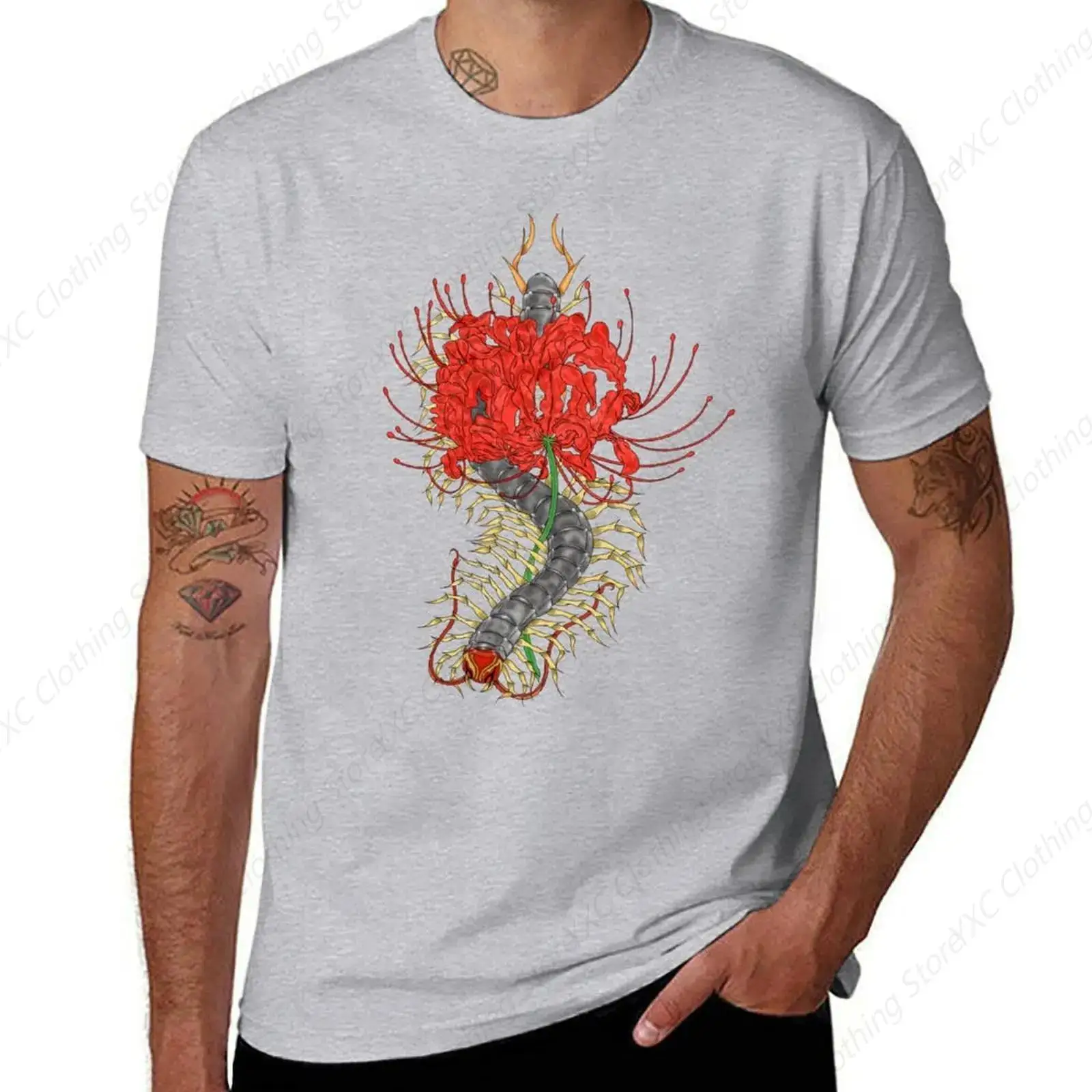 Centipede Manjushage men's T-shirt- Short Sleeve Crew Neck Soft Fitted Tees S - 6XL Fresh Classic Basic Tshirts