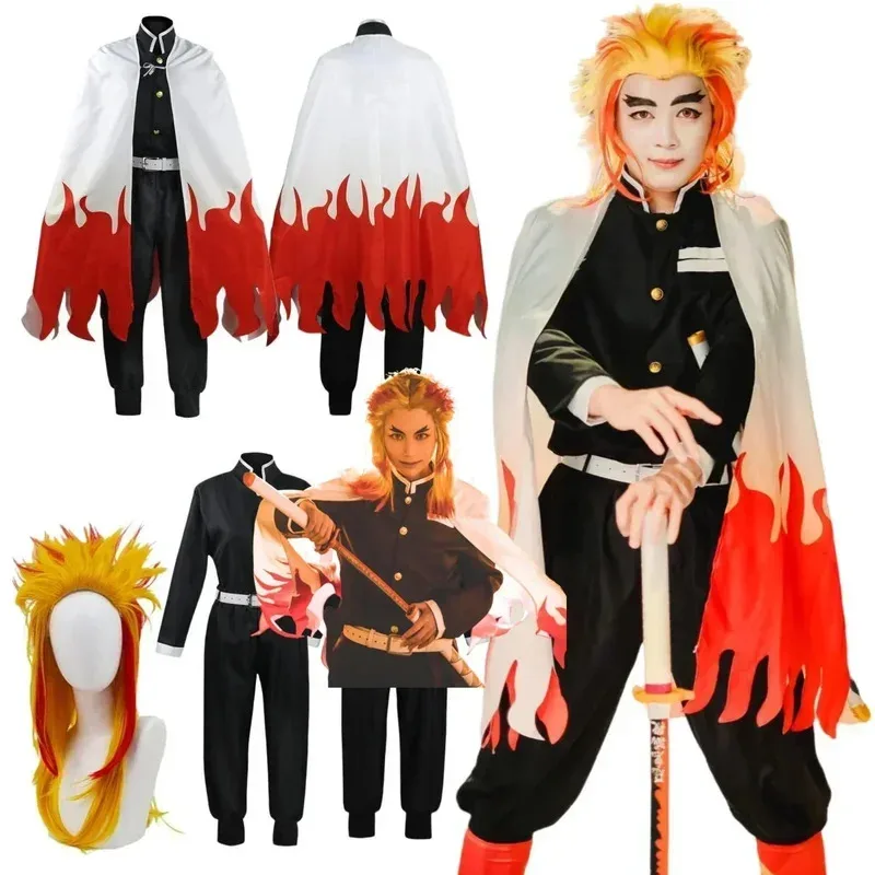 

Anime Rengoku Kyoujurou Kimono Adult Kids Cosplay Costume Halloween Party Uniform Wig