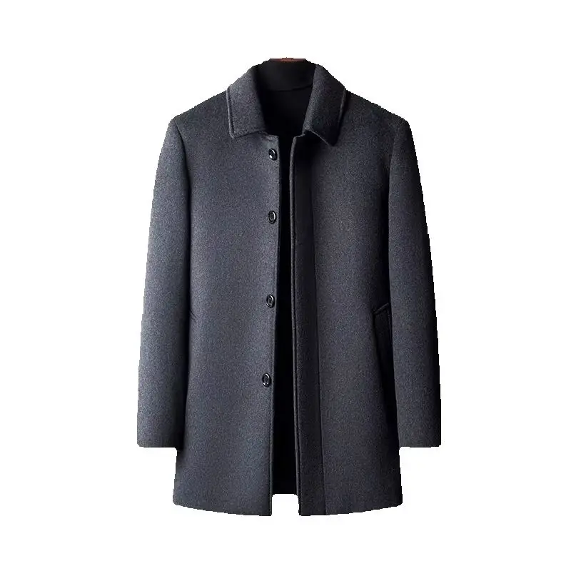 High-Quality Fashionable Men's Woolen Coat Mid-Length Fleece Lined Thickened Autumn Winter Style Turn-down Collar Jacket
