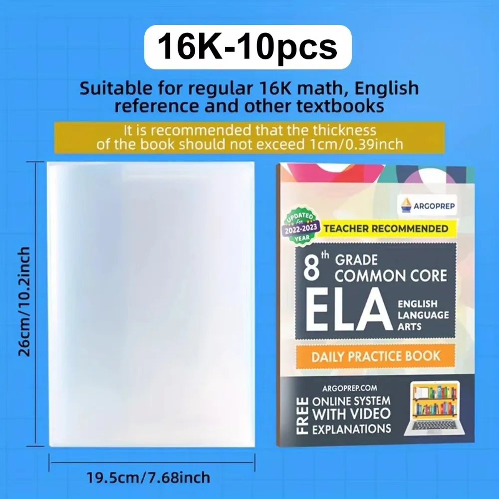 10Pcs A4/16K/A5 Plastic Book Cover Waterproof Wear-Resistant Transparent Book Cover Self-Adhesive Closure