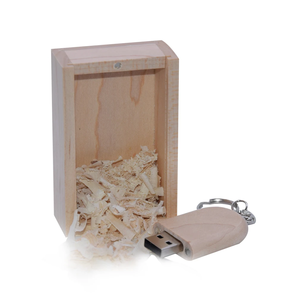 Fashion Maple USB Wooden Box Walnut Pendrive with Key Chain Usb Flash Drive 4GB 8GB 16G 32GB Usb Stick 2.0 Wedding Memory Gift