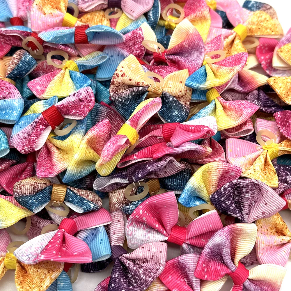 100PCS Gradient Color Dog Hair Bows Decorate Dog Hair Bows Cute Puppy Hair Accessories with Rubber Bands for Small Dog Supplies