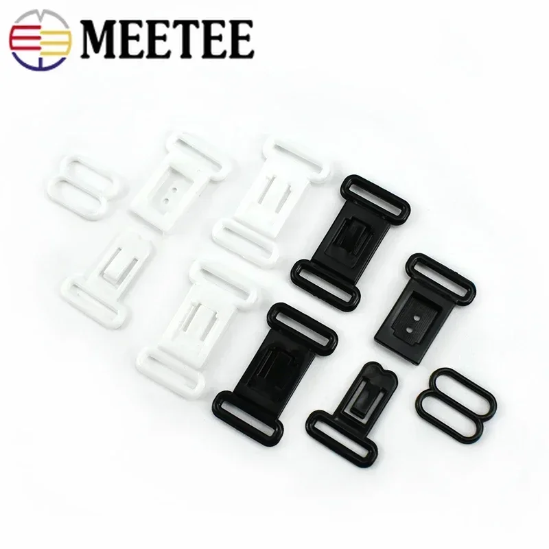 Meetee 50/100Sets 12.5mm Plastic Adjustable Buckles O Ring Hooks Bow Tie Buckle for Bra Underwear Clasps Sewing Accessories