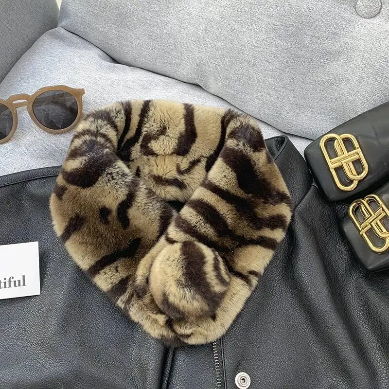 Winter Rex Rabbit Fur Scarf Thick Fur Scarf Warm Fur Neckerchief Russian Female Outdoor Fur Scarves Natural Fur Ring Scarves