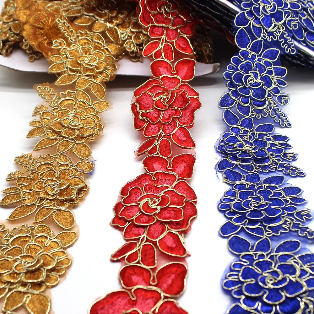 Fancy Flower Lace 3D Embroidered Flower Double Layers Motif Flower Diy Lace Trims Sewing Braid Ribbon 6.5cm