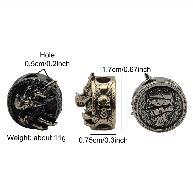 Dragon Skull Head Brass Knife Bead Punk EDC Outdoor DIY Paracord Woven Lanyard Pendant Retro Umbrella Rope Bracelets Accessories
