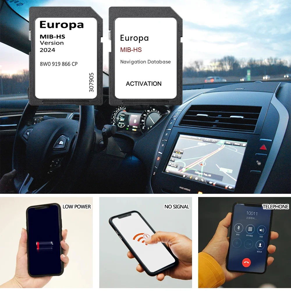 تحديث 2024 خرائط أوروبا والمملكة المتحدة 8 وات 0919866 CP لأودي RS4 2015-2020 بطاقة SD GPS للمركبة 16 جيجابايت MHS2 MIB-HS الملاحة