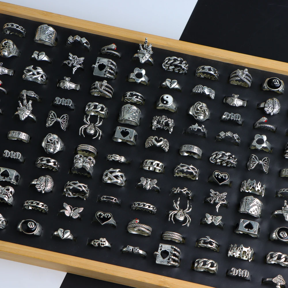 20/30/50 قطعة/الوحدة موضة جديدة خمر الشرير القوطية خواتم للنساء الرجال ريترو الحيوان هوب الهيب هدايا الحفلات فنجر مجوهرات مزيج نمط #2