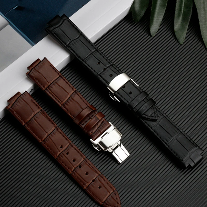 For LV Leather Watch Chain Metal Quick Detachable Convex 21x12mm Louis Vuitton TAMBOUR HORIZON Cowhide Steel Endlink Watch Strap