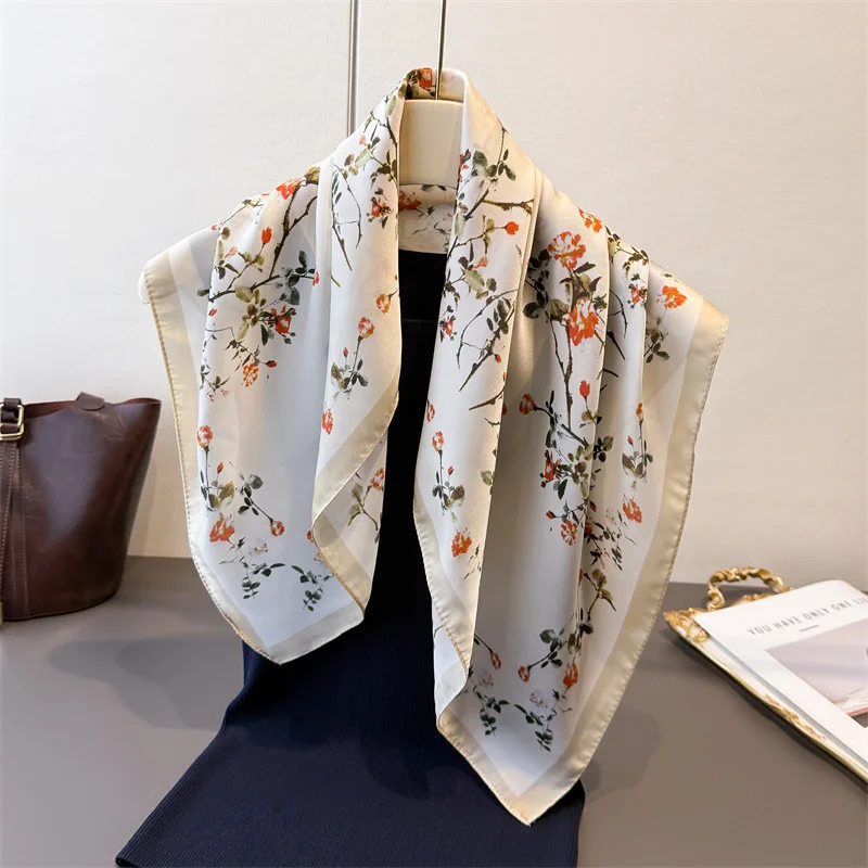 

2025 New Satin Print Square Scarf Women Soft Hairband Neckerchief Office Hijab Headband Foulard Bag Ribbons Gift