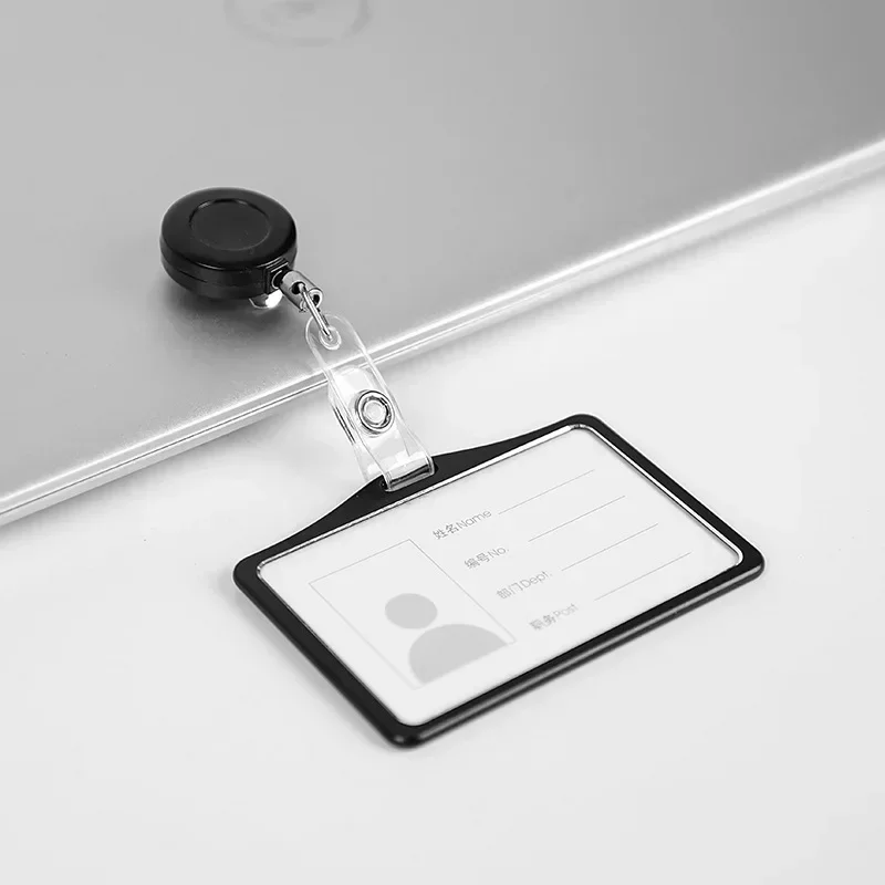 Black Silver Retractable Badge Reel ID Card Holder Cover Case Nurse Badge Lanyards Fashion Metal Card Holders Set for Women Men