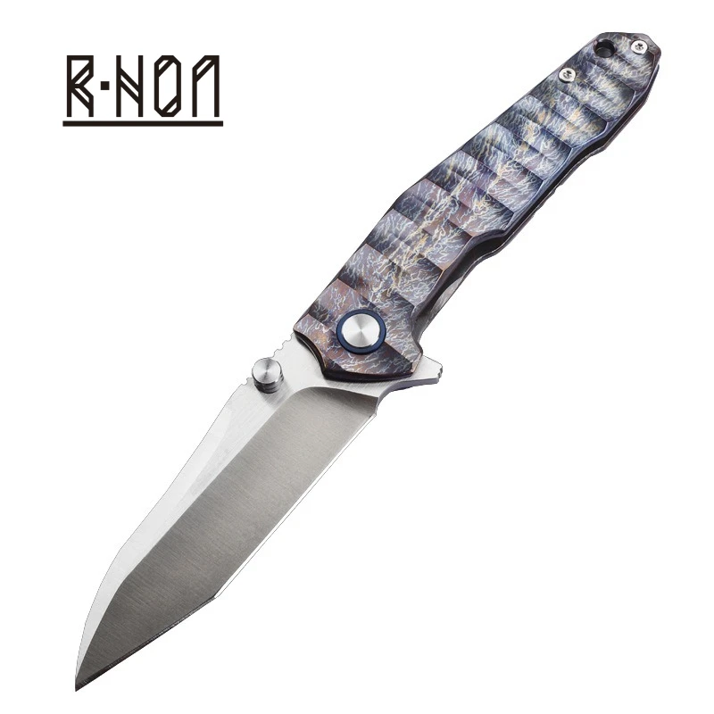 RHON High Carbon EDC Foldable Knife VG10 Steel Blade Sand Finish Outdoor Hunting Carry Pocket Knives Tool TC4 Titanium Handle
