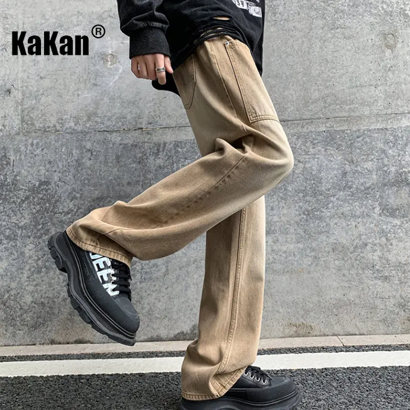 Kakan - Spring/Summer New Khaki Washed Old Jeans Menswear, Straight Stretch Loose Versatile Jeans K024-M5810