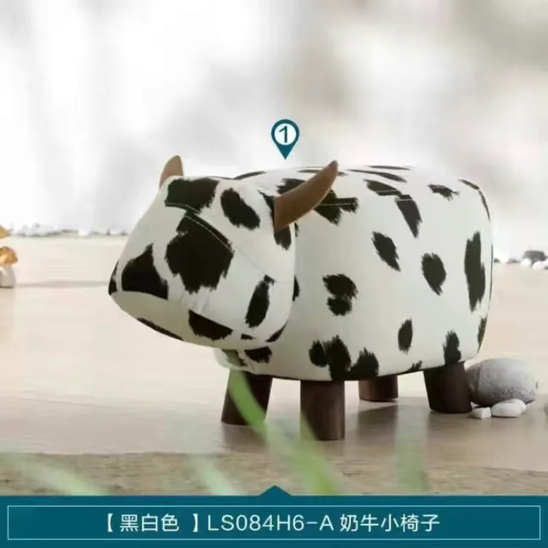 

Children's Small Stool Animal Creative Cartoon Cow Small Bench Household Solid Wood Feet for Shoes Chair