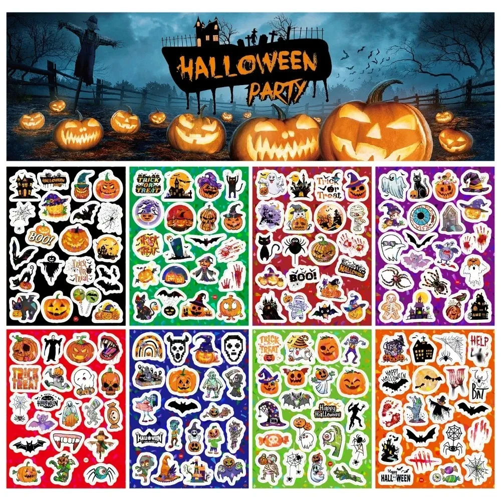 160pcs 8 Sheets Christmas Halloween Easter Stickers Laser Bunny Egg Cartoon Holographic Waterproof Removable Vinyl Sticker Decor