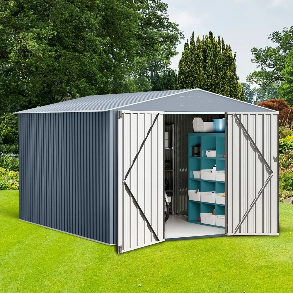 Large Metal Storage Shed Lockable Double Doors Waterproof for Backyard