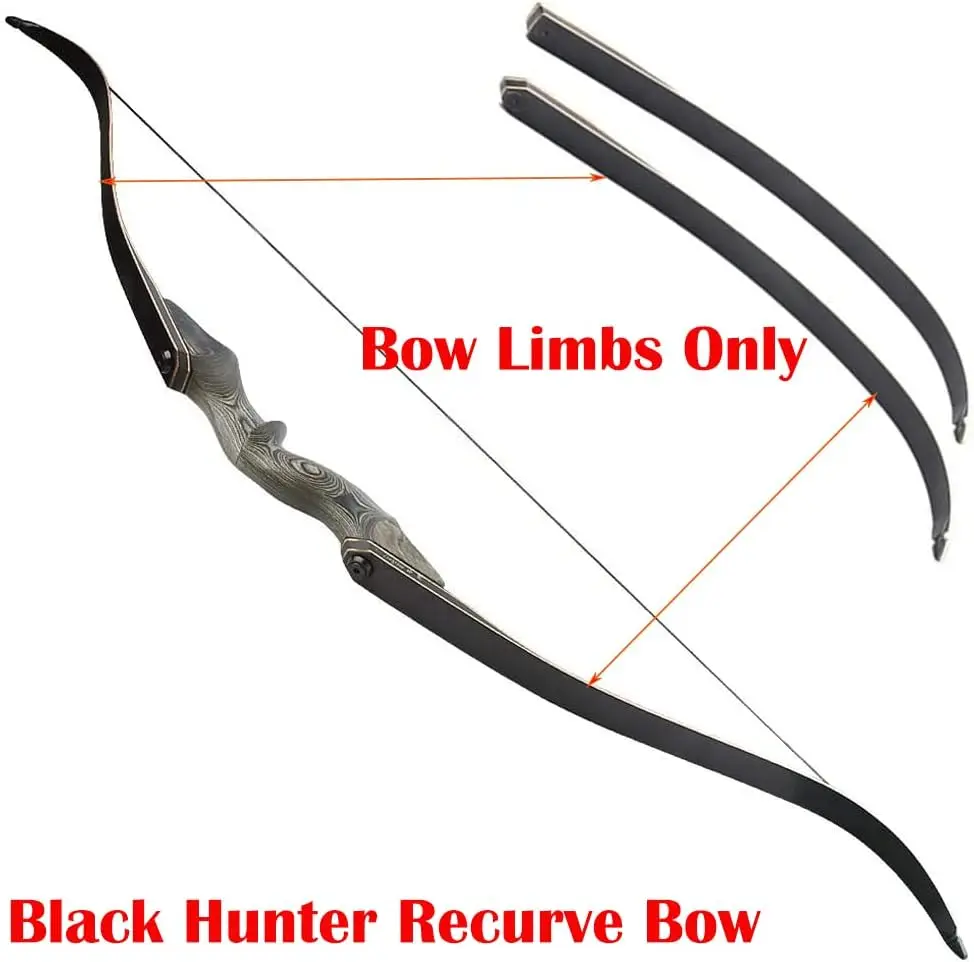 Archery Black Hunter Recurve Bow Limbs Replacement Right Hand Bow Limbs 25lbs, 30lbs,35lbs,40lbs,45lbs,50lbs,55lbs,60lbs,65lbs