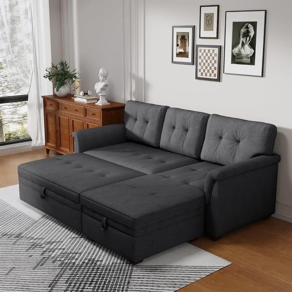 

Sectional Sofa 84inch L Shaped Sleeper of Convertible Lounge Pull Out Couch Bed and Storage Chaise for Home Living Room