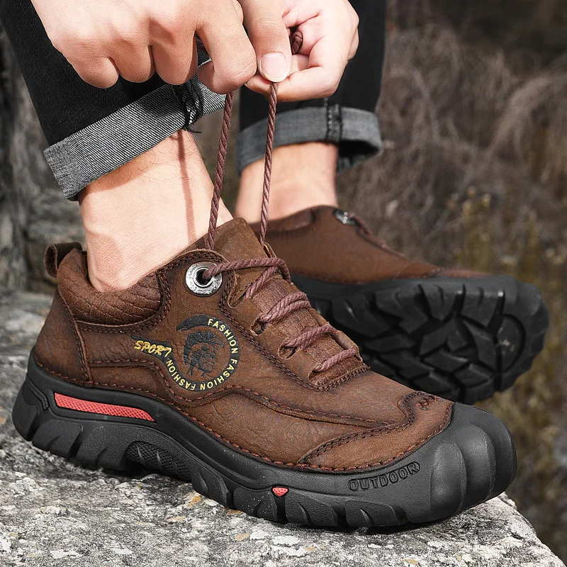 Hiking Shoes Men Genuine Leather Outdoor Camping Anti-collision Climbing Shoe Lace Up Climbing Trekking Sneakers