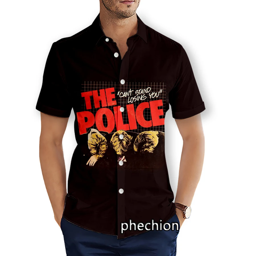 phechion Mens Short Sleeve Beach Shirts The Police Rock 3D Print Casual Shirts Fashion Streetwear Men Tops X283